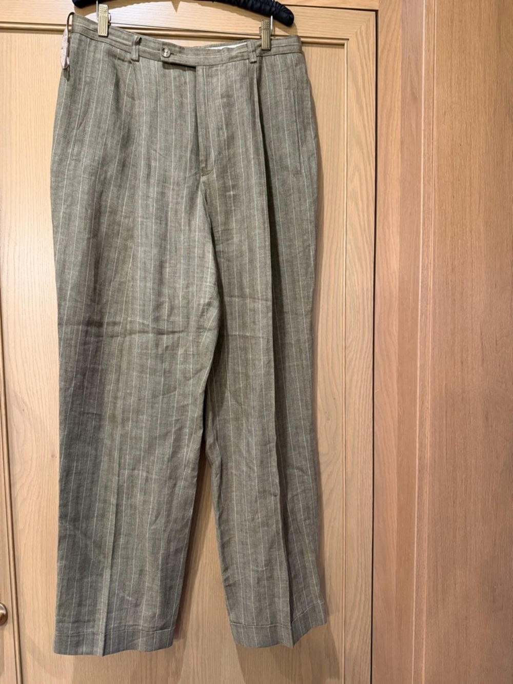 Vintage 90's Ellen Tracy Dress Trousers Olive Pinstripe Pleated / 12